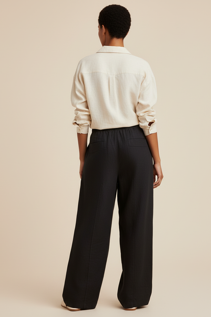 Pantalon Baggy Noir Lin Ample Poches Fluide - vue 2