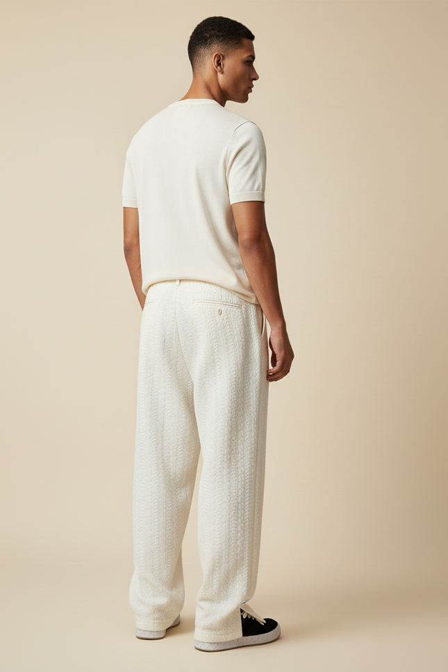Pantalon Baggy Écru Ample Texturé Décontracté Homme - Beige Maille - vue 2