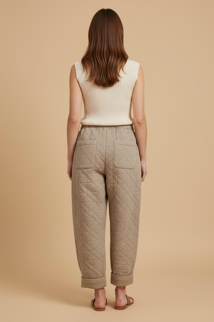 Pantalon Baggy Matelassé Beige Ample Coton Chaud - Molleton - vue 2