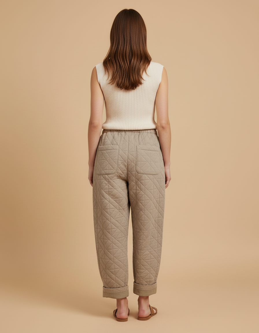 Pantalon Baggy Matelassé Beige Ample Coton Chaud - Molleton - vue 2