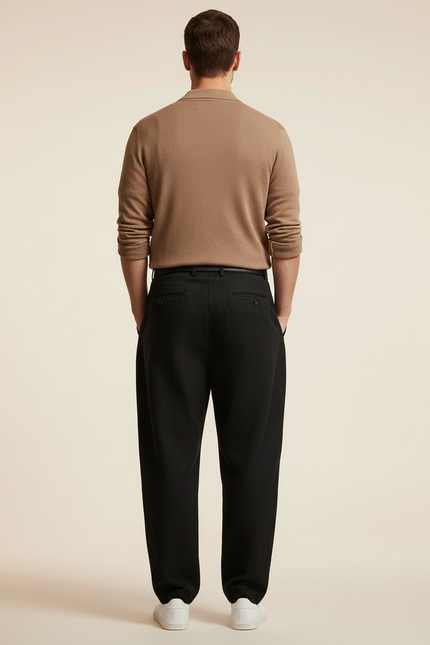 Pantalon Baggy Homme Noir Taille Haute - Laine - vue 2