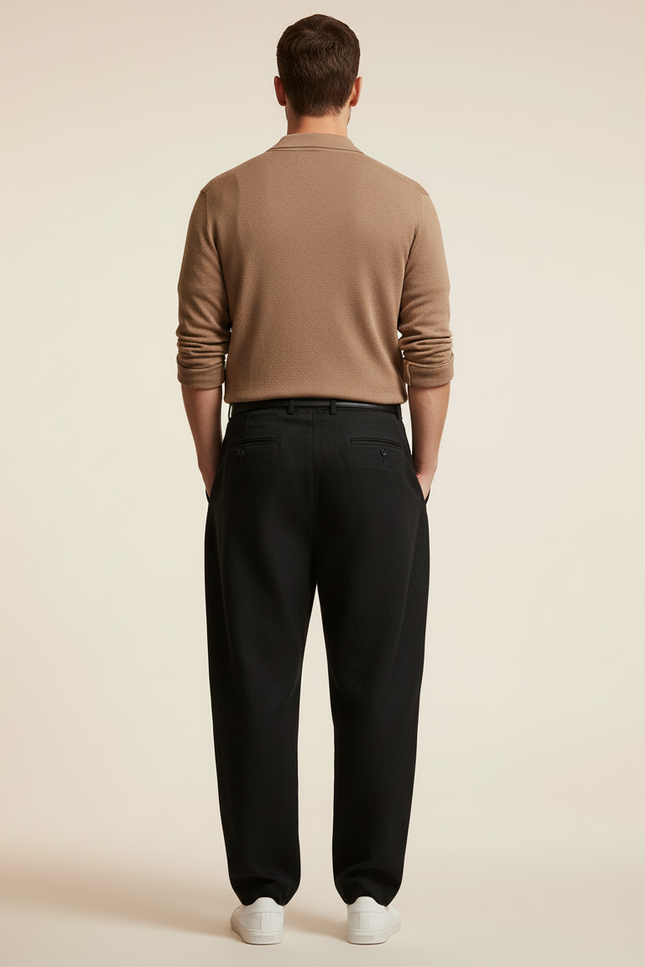 Pantalon Baggy Homme Noir Taille Haute - Laine - vue 2