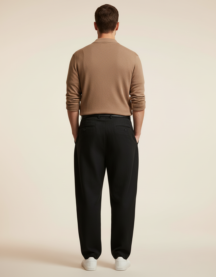 Pantalon Baggy Homme Noir Taille Haute - Laine - vue 2