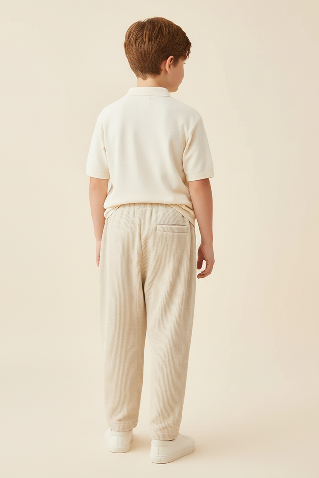 Pantalon Baggy Côtelé Ample Élastiqué Beige Enfant - Cordé - vue 2