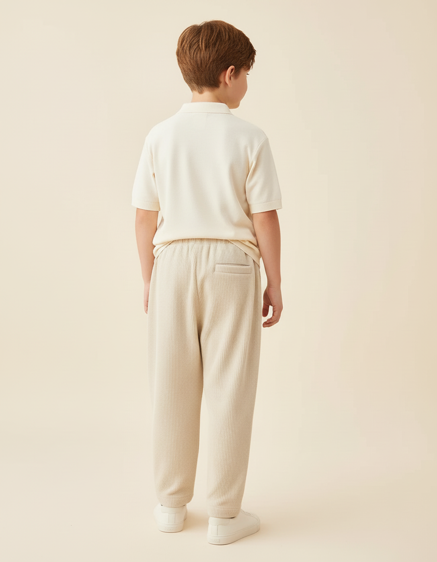 Pantalon Baggy Côtelé Ample Élastiqué Beige Enfant - Cordé - vue 2