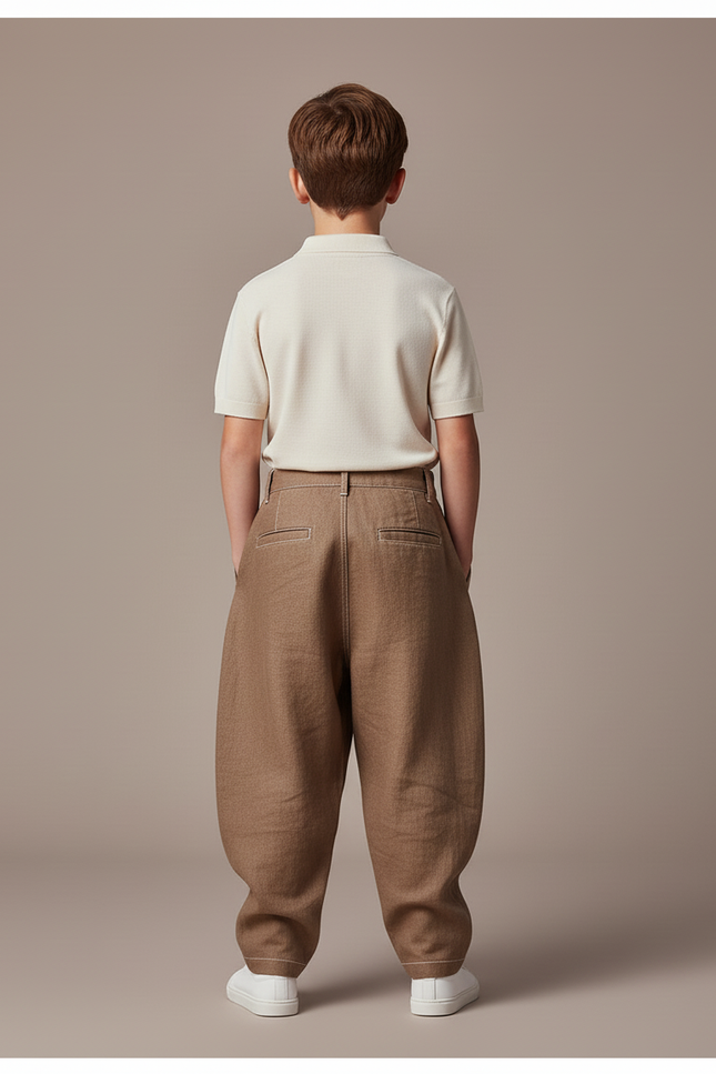 Pantalon Baggy Marron Ample Lin Enfant Décontracté - vue 2