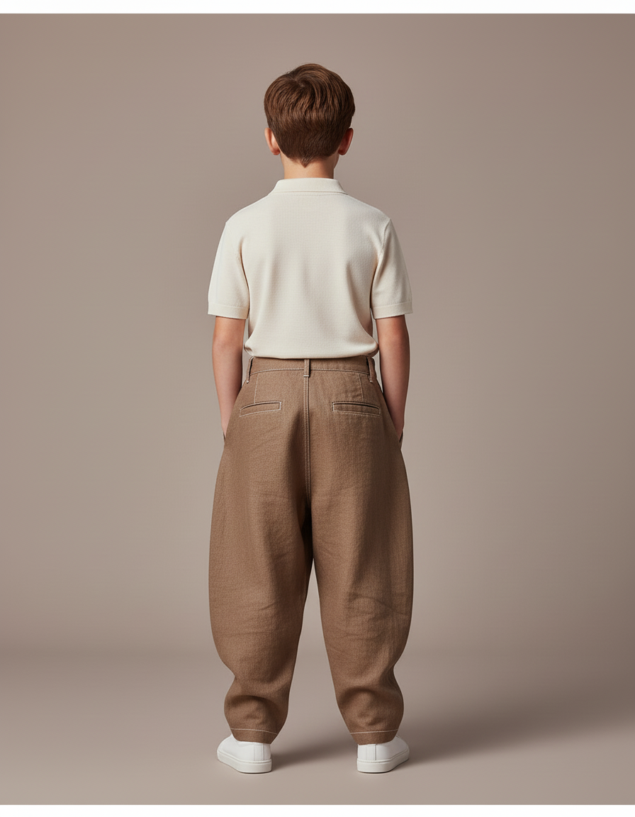 Pantalon Baggy Marron Ample Lin Enfant Décontracté - vue 2