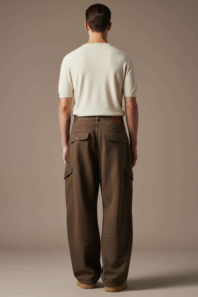 Pantalon Baggy Marron Cargo Ample Décontracté Homme - Toile - vue 2