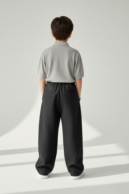 Pantalon Baggy Noir Ample Décontracté Coton Enfant - Lin - vue 2
