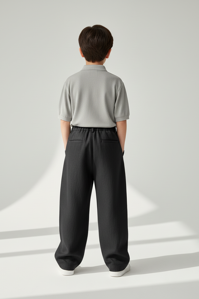 Pantalon Baggy Noir Ample Décontracté Coton Enfant - Lin - vue 2