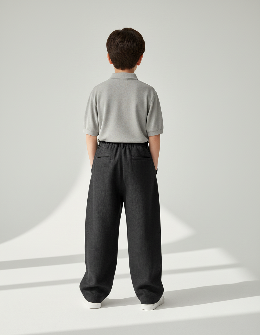 Pantalon Baggy Noir Ample Décontracté Coton Enfant - Lin - vue 2