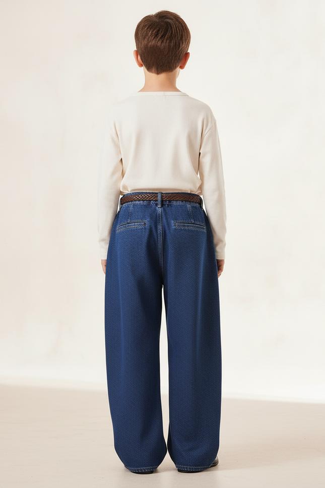 Pantalon Baggy Denim Bleu Plissé Ample Garçon - Jean - vue 2