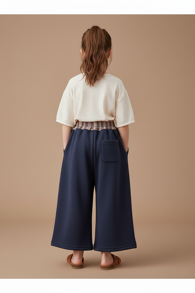 Pantalon Baggy Bleu Marine Coton Ample Imprimé Lettre - Molleton - vue 2