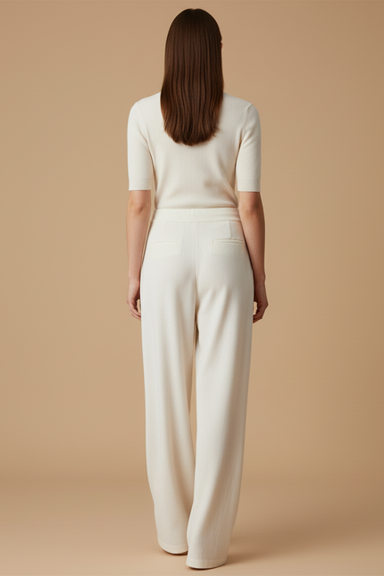 Pantalon Baggy Crème Tricoté Ample Décontracté Hiver - Beige Maille - vue 2