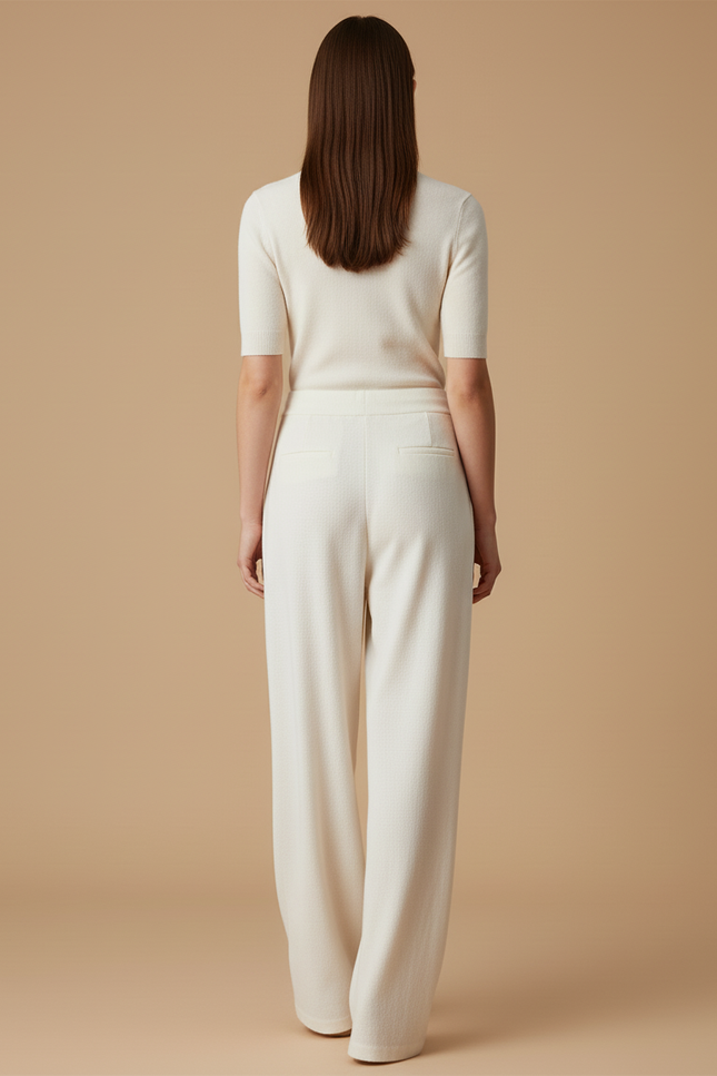 Pantalon Baggy Crème Tricoté Ample Décontracté Hiver - Beige Maille - vue 2