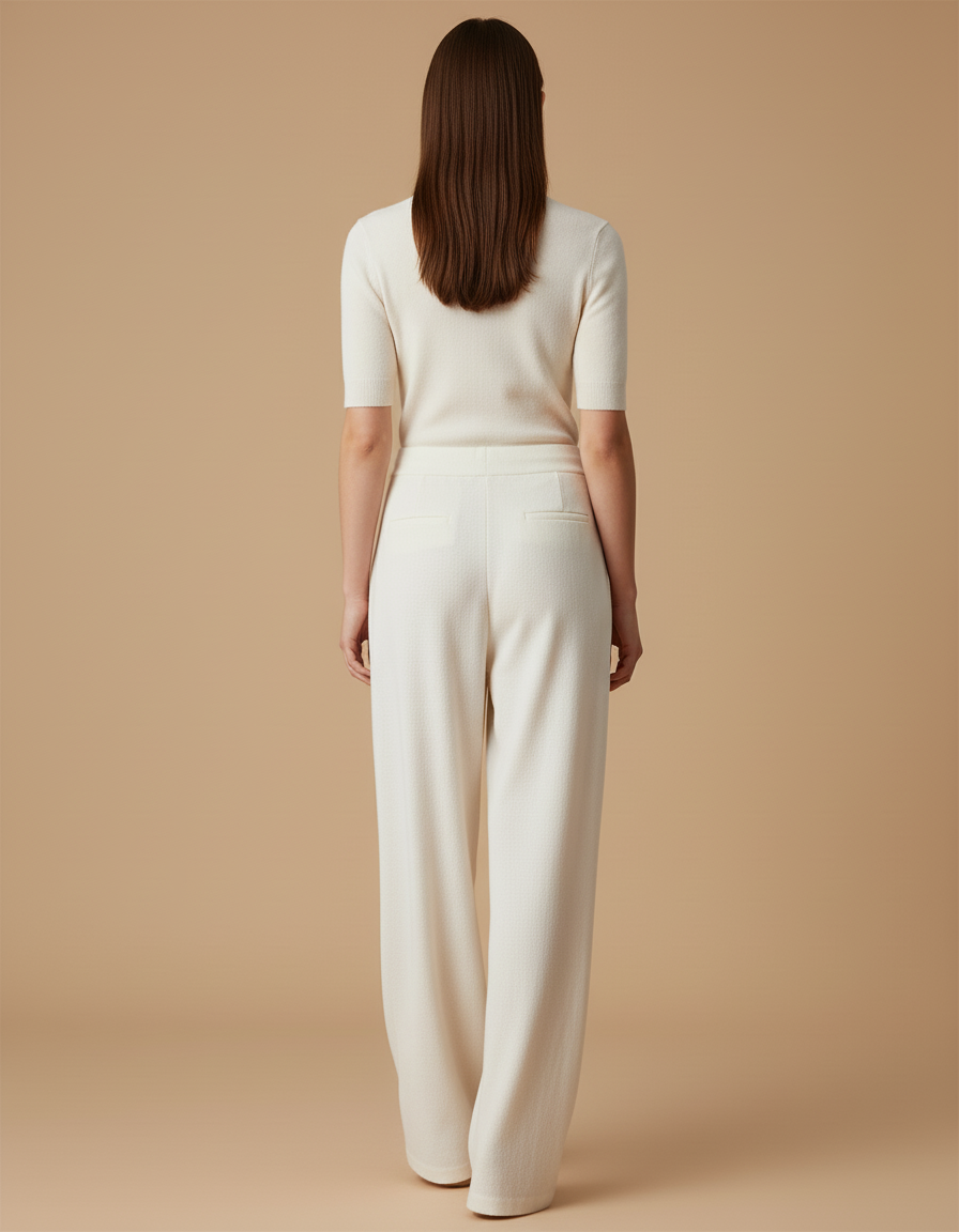 Pantalon Baggy Crème Tricoté Ample Décontracté Hiver - Beige Maille - vue 2