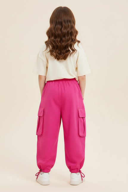Pantalon Baggy Rose Cargo Ample Fille - Molleton - vue 2