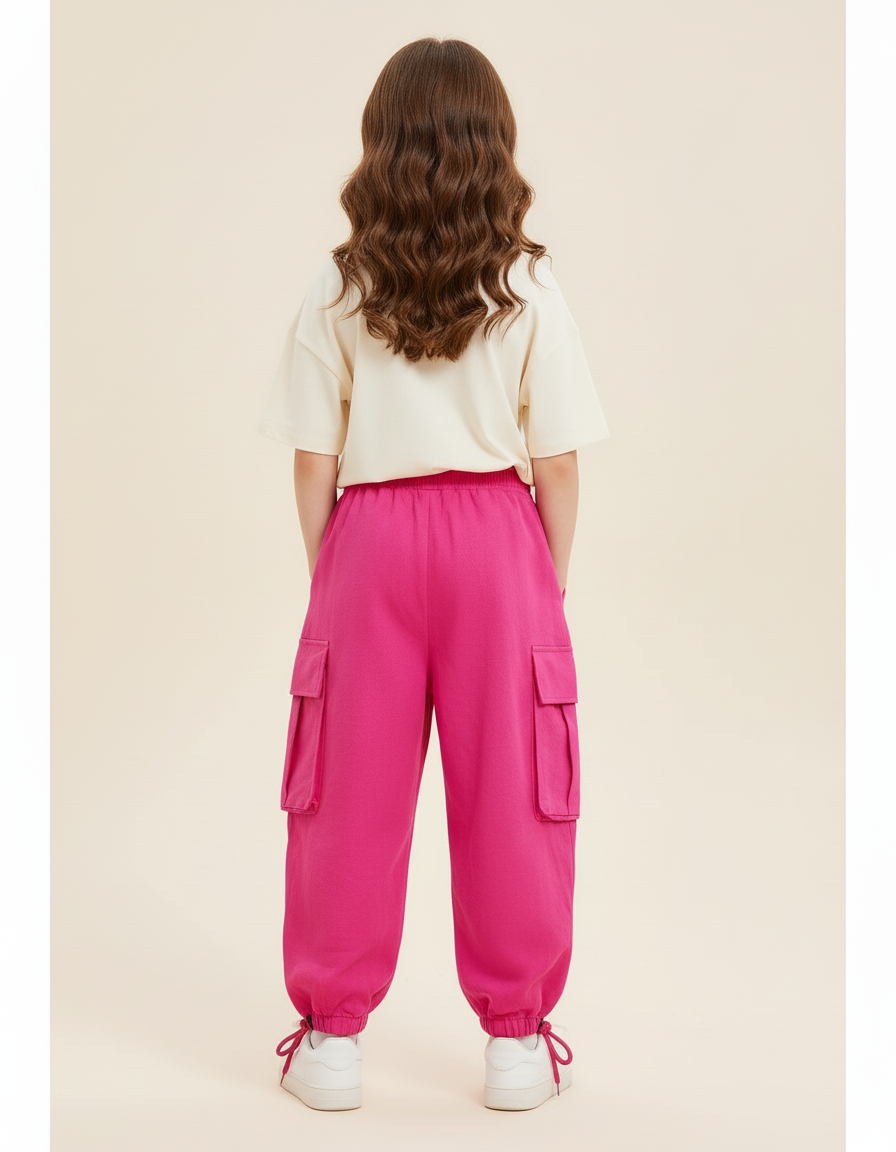 Pantalon Baggy Rose Cargo Ample Fille - Molleton - vue 2