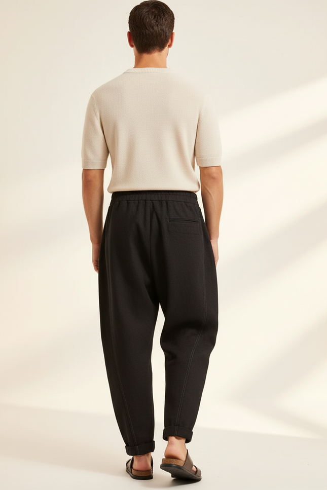 Pantalon Baggy Noir Ample Coton Élégant Homme - vue 2