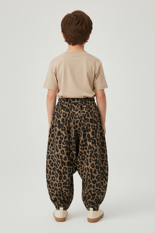 Pantalon Baggy Léopard Ample Coton Enfant Hiver - Imprimé Molleton - vue 2
