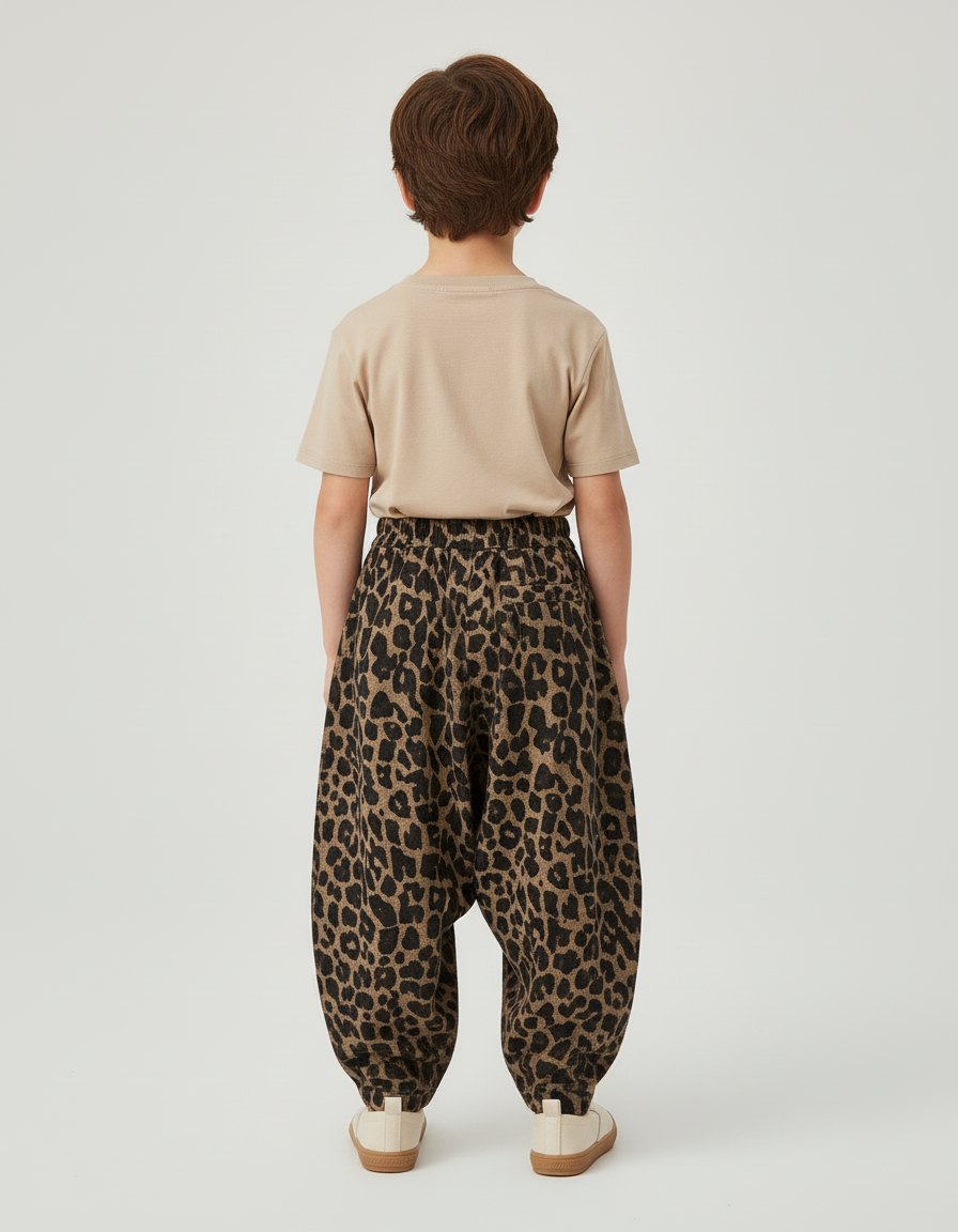Pantalon Baggy Léopard Ample Coton Enfant Hiver - Imprimé Molleton - vue 2
