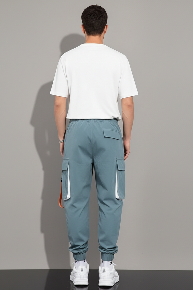 Pantalon Baggy Cargo Bleu Ample Imprimé Cordon Homme - Polyester - vue 2