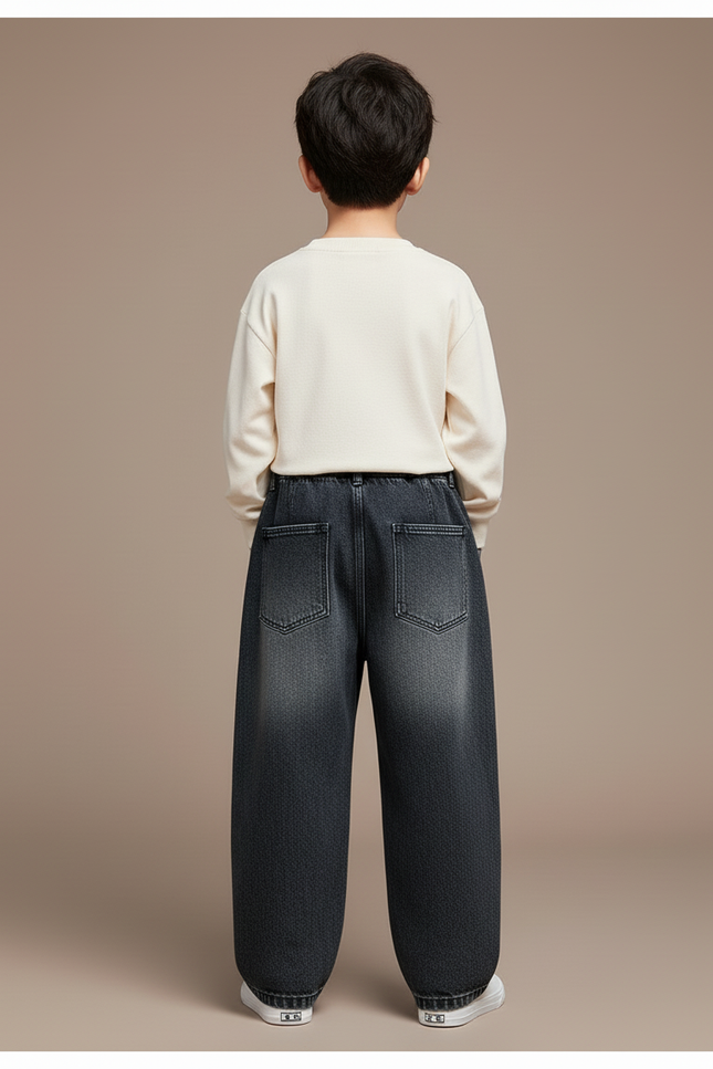 Pantalon Baggy Jean Gris Ample Décontracté Plissé - vue 2
