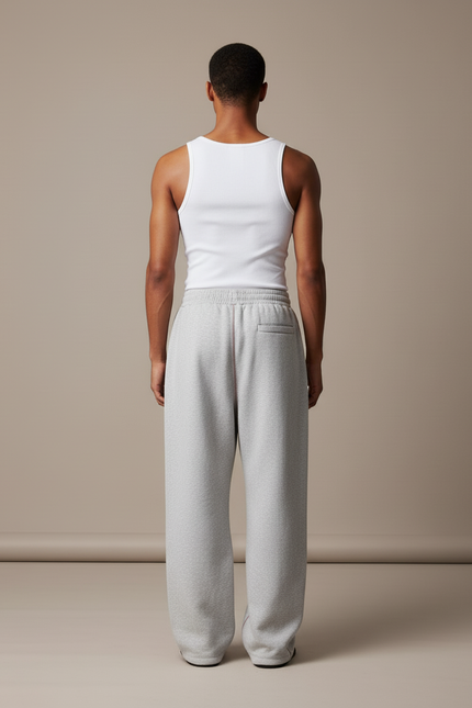 Pantalon Baggy Gris Molleton Brodé Décontracté Large - vue 2