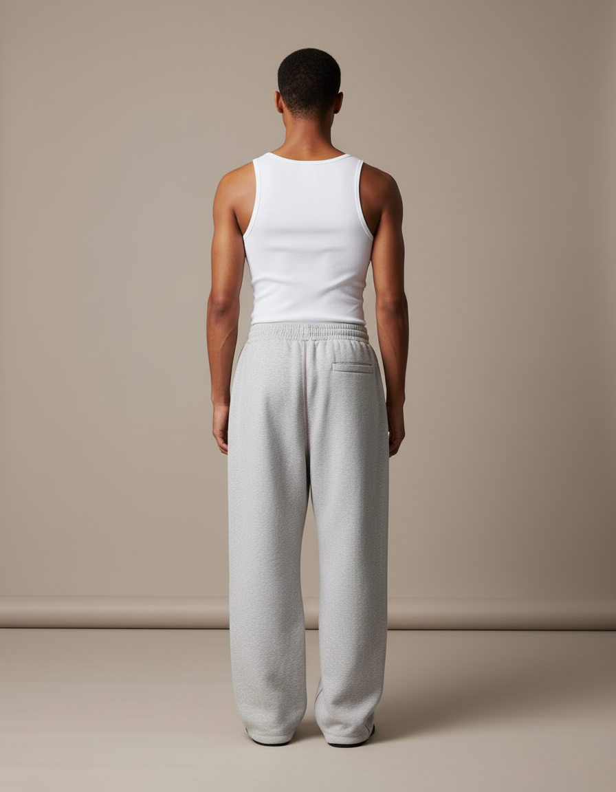 Pantalon Baggy Gris Molleton Brodé Décontracté Large - vue 2