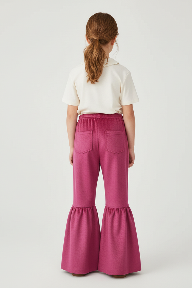 Pantalon Baggy Fuchsia Velours Ample Évasé Enfant - Rose - vue 2