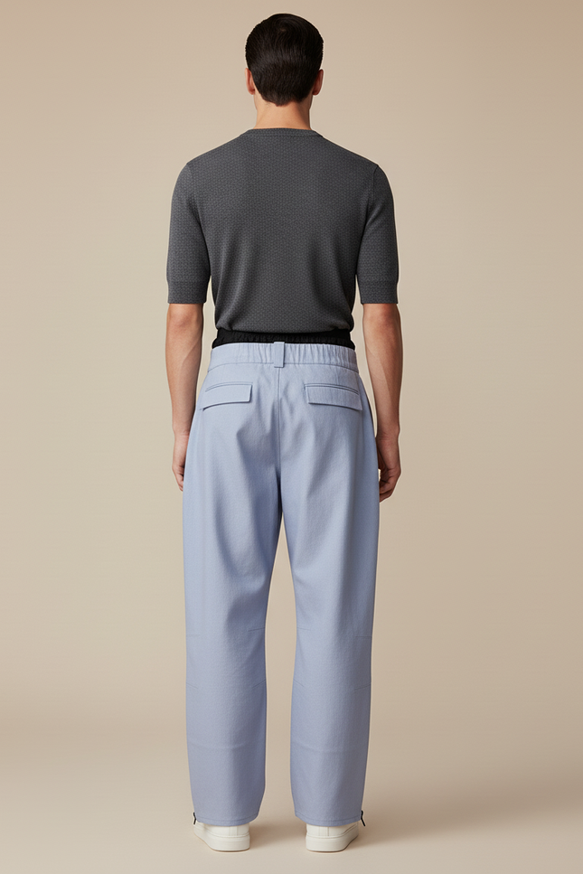 Pantalon Baggy Bleu Clair Cargo Ample Ceinturé Homme - Toile - vue 2