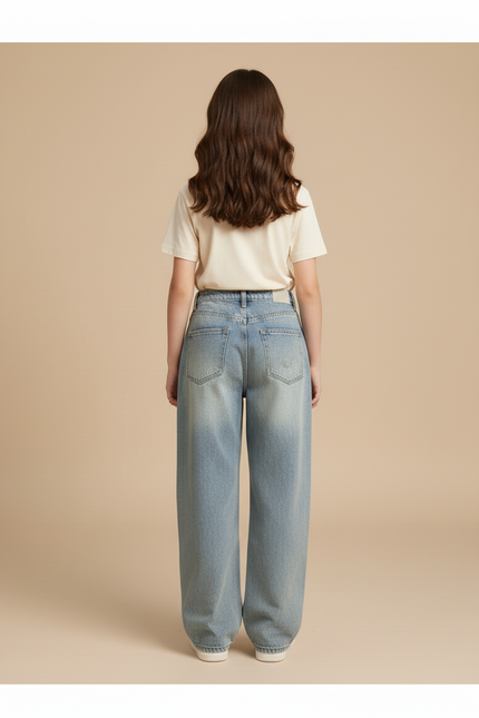 Pantalon Baggy Jean Bleu Délavé Imprimé Hello Kitty Ample Fille - vue 2