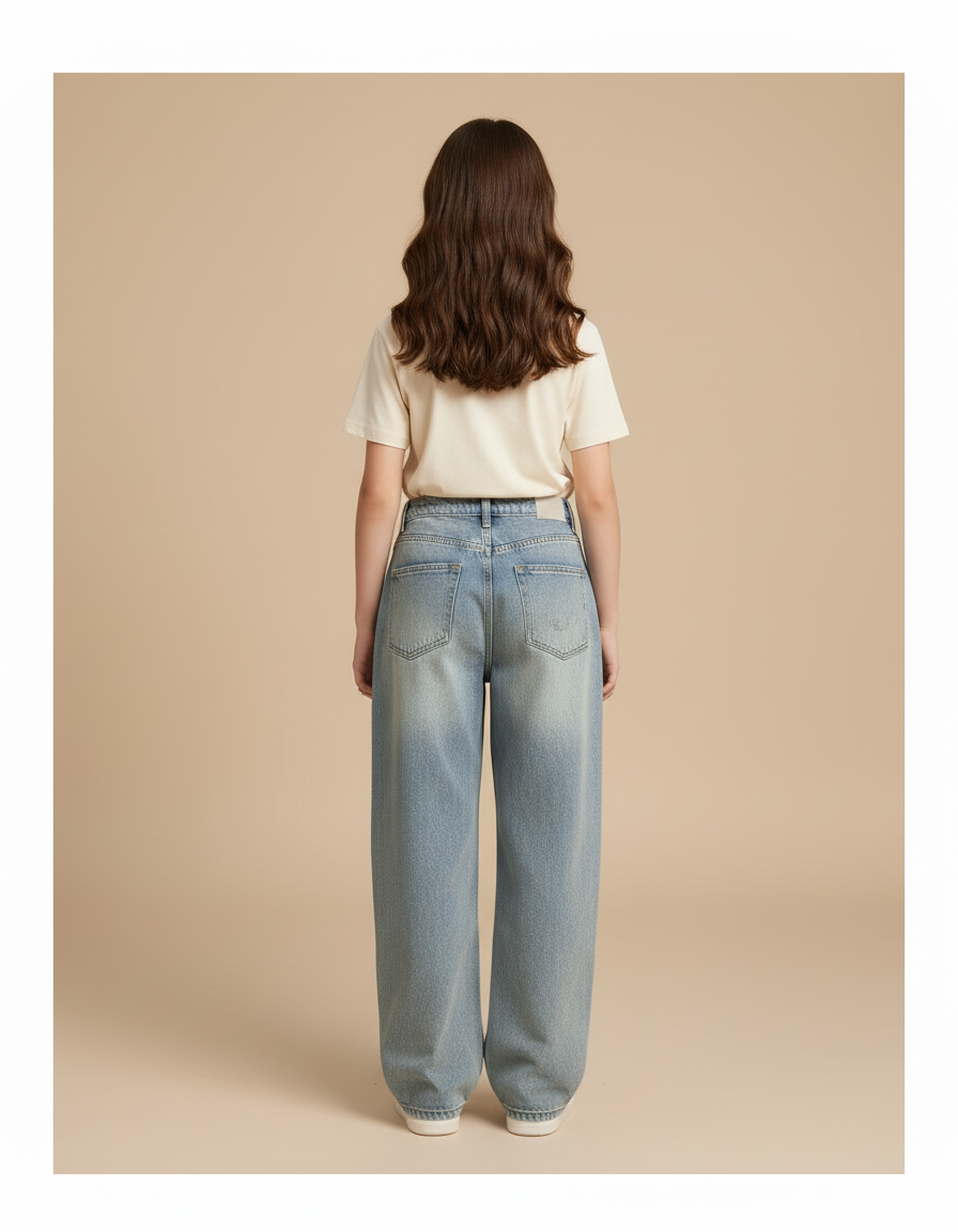 Pantalon Baggy Jean Bleu Délavé Imprimé Hello Kitty Ample Fille - vue 2