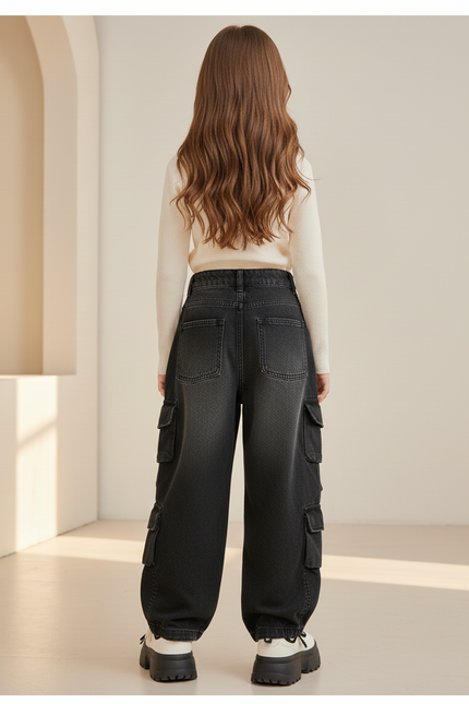 Pantalon Baggy Denim Gris Ample Cargo Enfant - Jean - vue 2