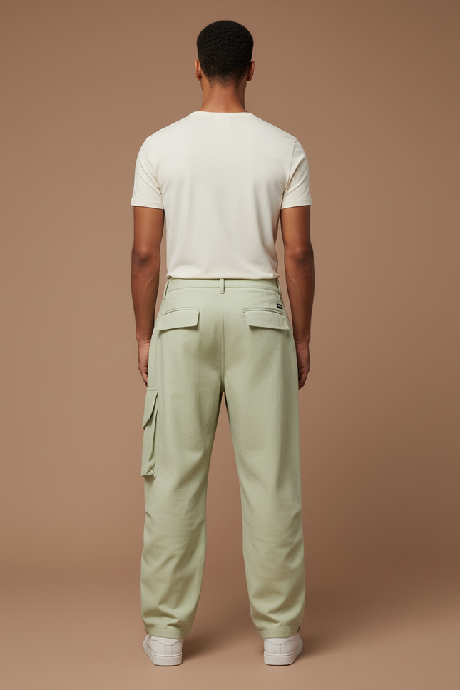 Pantalon Baggy Vert Menthe Cargo Décontracté Homme - Toile - vue 2