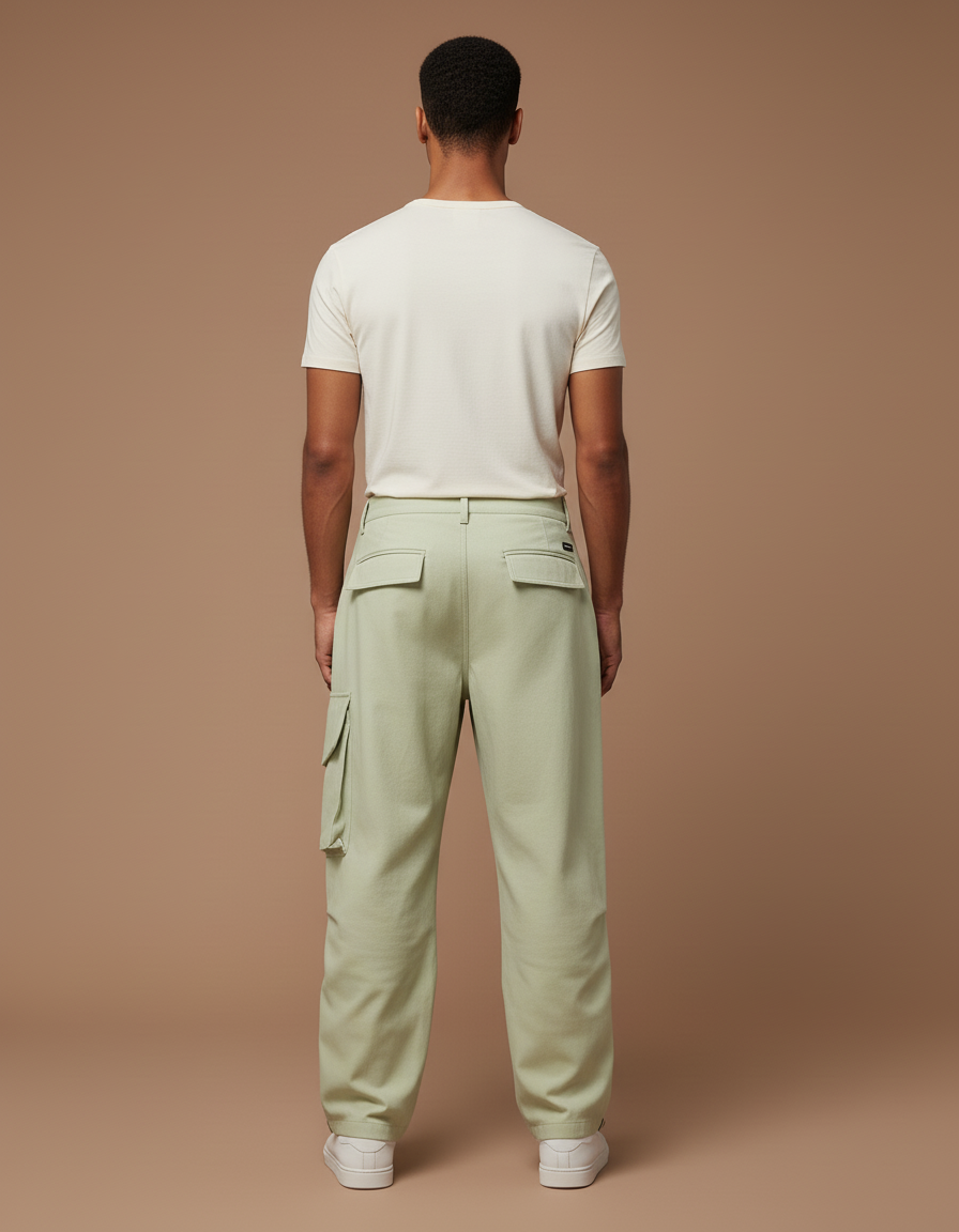 Pantalon Baggy Vert Menthe Cargo Décontracté Homme - Toile - vue 2