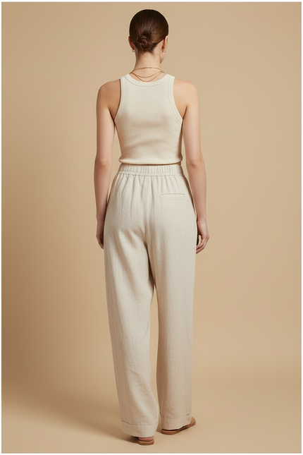 Pantalon Baggy Lin Beige Fluide Décontracté Femme - vue 2