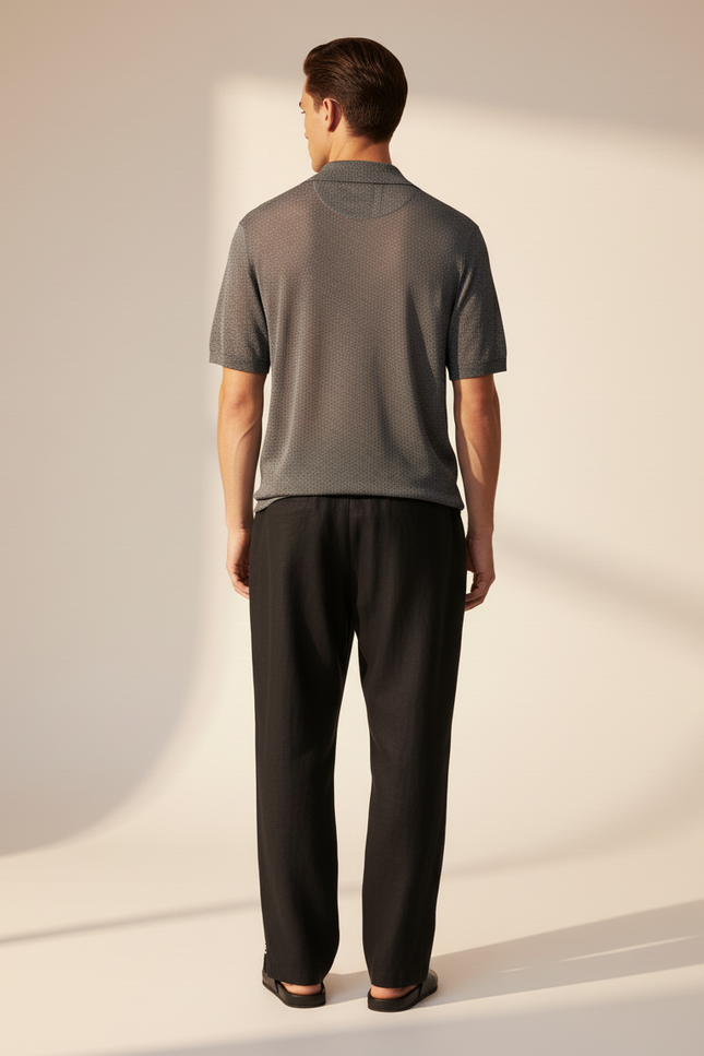 Pantalon Baggy Noir Lin Ample Brodé Homme - vue 2