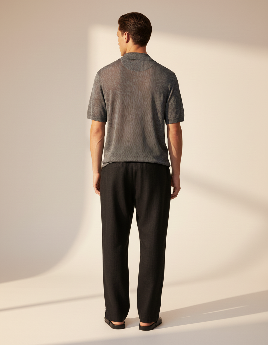 Pantalon Baggy Noir Lin Ample Brodé Homme - vue 2