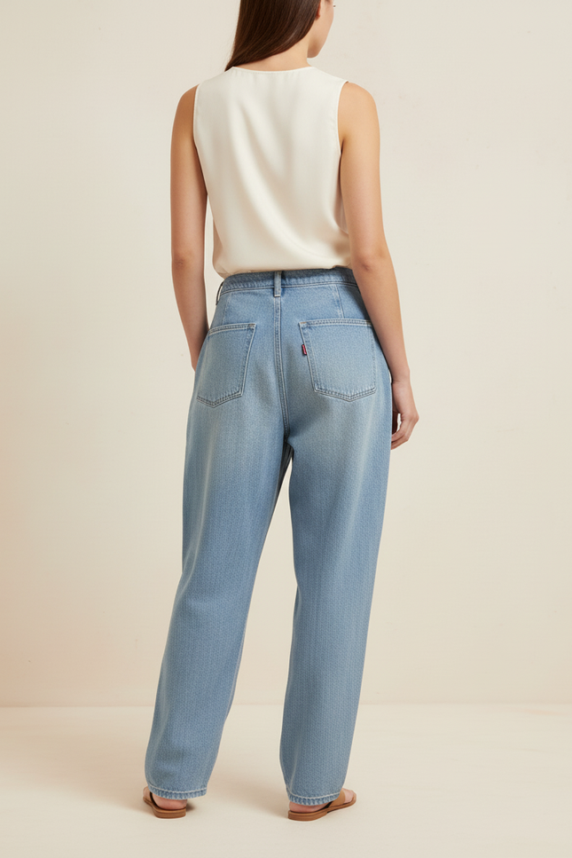 Pantalon Baggy Denim Clair Ample Imprimé Main Femme - Bleu Jean - vue 2