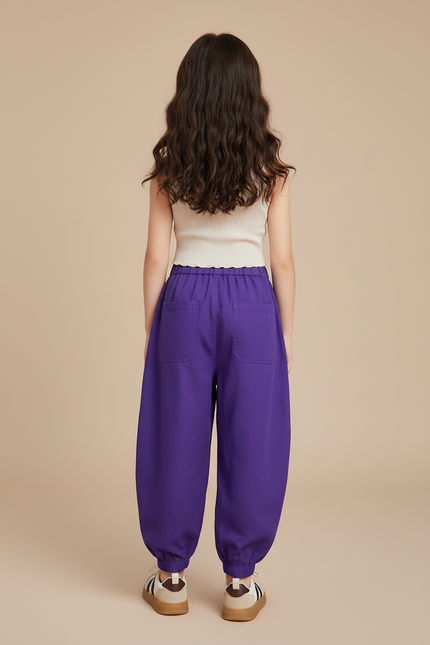 Pantalon Baggy Violet Ample Coton Fluide Fille - vue 2