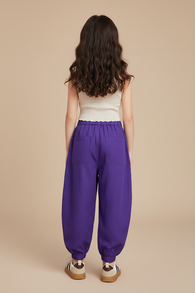 Pantalon Baggy Violet Ample Coton Fluide Fille - vue 2