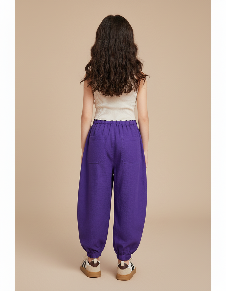 Pantalon Baggy Violet Ample Coton Fluide Fille - vue 2