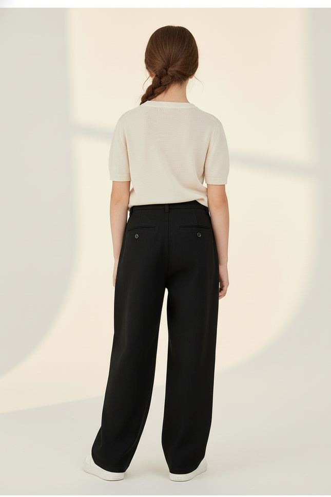 Pantalon Baggy Noir Ample Plissé Décontracté Enfant - Gabardine - vue 2