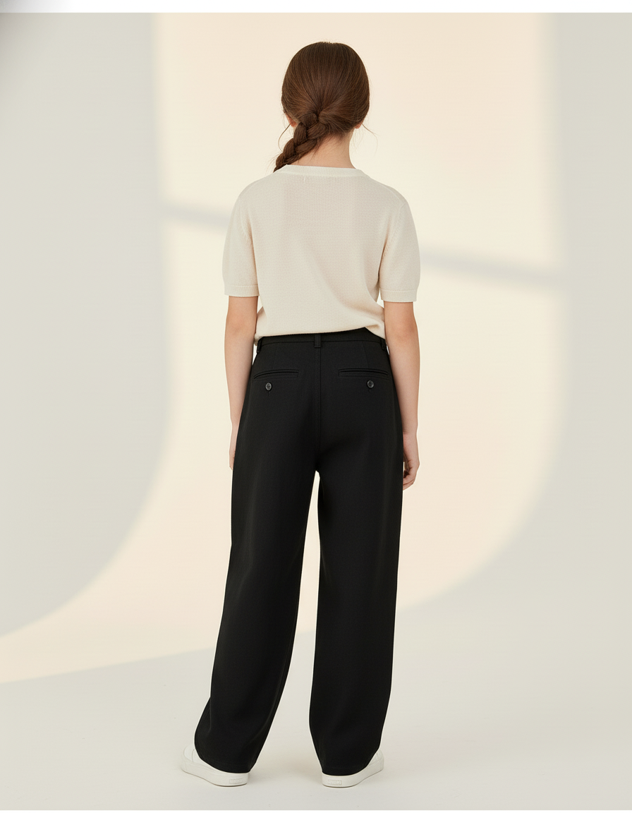 Pantalon Baggy Noir Ample Plissé Décontracté Enfant - Gabardine - vue 2