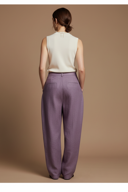 Pantalon Baggy Violet Ample Lin Élégant Femme - vue 2