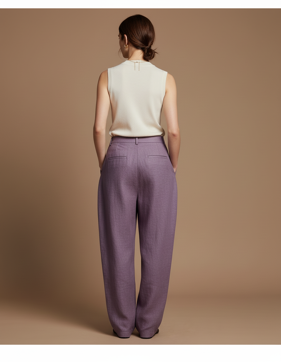 Pantalon Baggy Violet Ample Lin Élégant Femme - vue 2