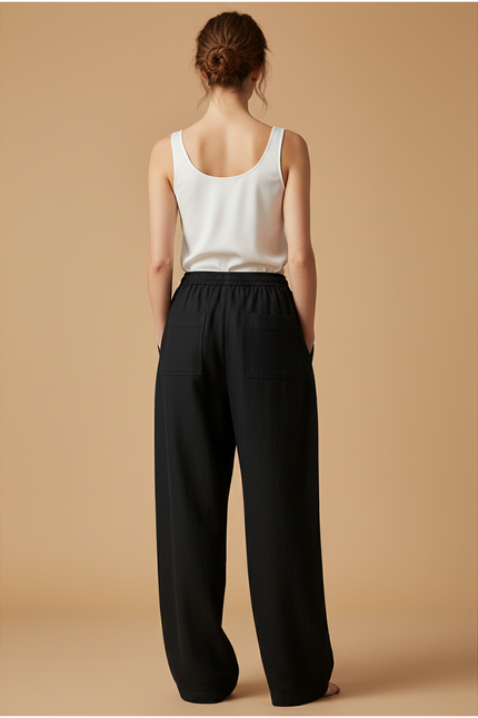 Pantalon Baggy Noir Lin Fluide Chic Femme - vue 2