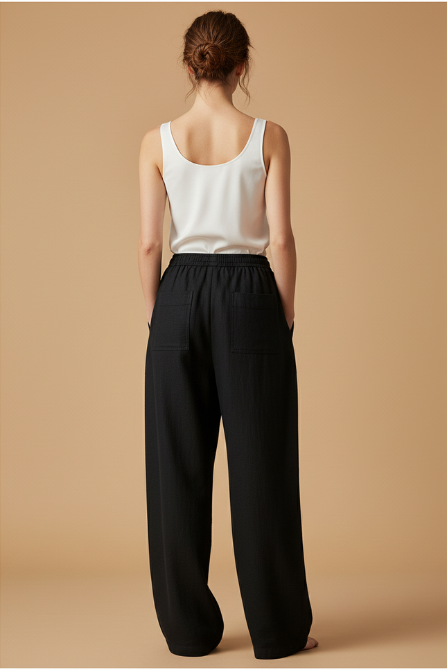 Pantalon Baggy Noir Lin Fluide Chic Femme - vue 2