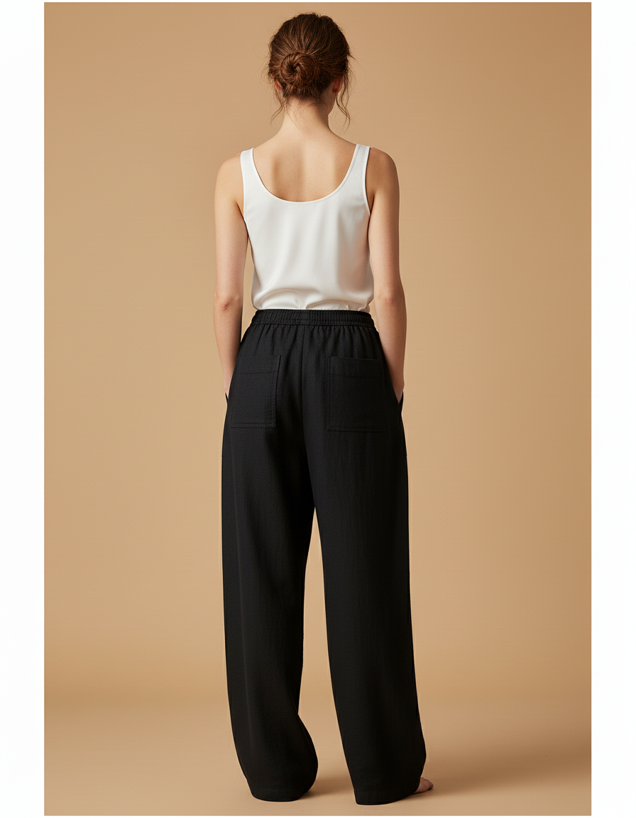 Pantalon Baggy Noir Lin Fluide Chic Femme - vue 2